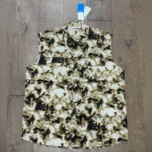 SAMSOE Women's Oversized Camo Clay Sleeveless Button Down Shirt , Size Small